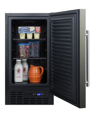 Summit SCFF1842KS 18" Wide Built-In All-Freezer with Black Stainless Steel Door, 2.7 cu.ft.