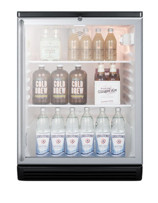 Summit SCR600BGLSH 24" Wide Freestanding Beverage Center with Glass Door and Full-Length SH Towel Bar Handle, 5.5 cu.ft.