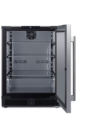 Summit SCR610BLSDCSS 24" beverage center installed under counter stainless interior installed view
