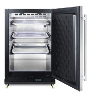 Summit SCR610BLSDRI 24" reach-in beverage refrigerator with factory-installed dolly angle view
