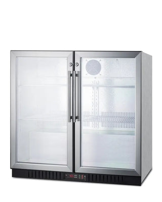 Summit SCR7012DBCSS 36" Wide Beverage Center with French Glass Doors and Stainless Steel Wrapped Cabinet, 7.4 cu.ft.