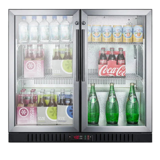 Summit SCR7012DBCSS 36" Wide Beverage Center with French Glass Doors and Stainless Steel Wrapped Cabinet, 7.4 cu.ft.
