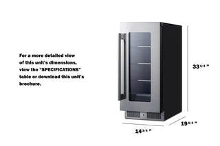 Summit SDHG1533 15" Wide Shallow-Depth Built-In Beverage Center with Glass Door, 1.9 cu.ft.