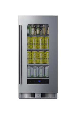 Summit SDHG1533LHD 15" Wide Built-In Beverage Center, Glass Door, Left Hand Door Swing, 1.9 cu.ft