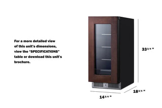 Summit SDHG1533PNR 15" Wide Built-In Beverage Center, Glass Panel-Ready Door, 1.9 cu.ft. 