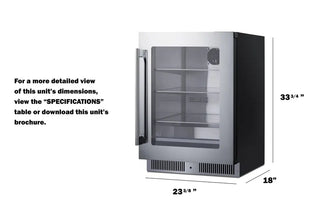 Summit SDHG2443LHD 24" Wide Built-In Beverage Center, Glass Door, Left Hand Door Swing, 3.5 cu.ft. 