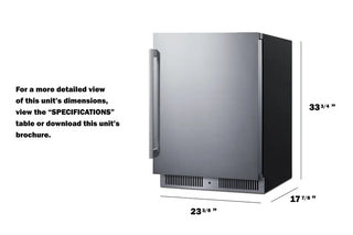 Summit SDHR2444LHD 24" Wide Built-In All-Refrigerator, Stainless Steel Door, Left Hand Door Swing, 3.1 cu.ft.