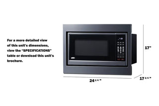Summit SMBI24 24" Wide Built-In Microwave with Trim Kit Included in Polished Steel, 1000W operation