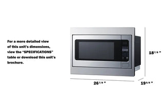 Summit SMBI27TK27 27" Wide Built-In Microwave with Trim Kit Included in Stainless Steel