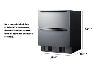 Summit SPR275OS2D 27" Wide 2-Drawer All-Refrigerator, 4.83 cu.ft., Stainless Steel Panel-Ready Drawers, Indoor Outdoor,