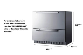 Summit SPR36332D 36" Wide Built-In 2-Drawer Outdoor All-Refrigerator in Stainless Steel