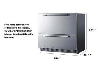 Summit SPR36DROS 36" Wide Built-In 2-Drawer Outdoor All-Refrigerator in Stainless Steel