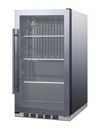 Summit SPR488BOSH34CSS 19" Wide Shallow-Depth Outdoor Beverage Center with Stainless Steel Wrapped Cabinet and Glass Door, 3.1 cu.ft.