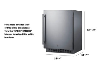 Summit SPR618OSADA 24" Wide Shallow-Depth Outdoor ADA Height All-Refrigerator with Stainless Steel Door, 3.1 cu.ft.