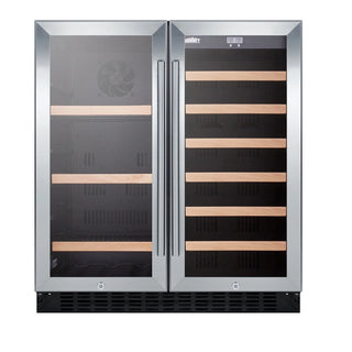 Summit SWBV3071 30" Wide Built-In Dual-Zone Beverage Center with French Doors, 5.8 cu.ft.