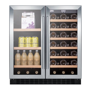Summit SWBV3071 30" Wide Built-In Dual-Zone Beverage Center with French Doors, 5.8 cu.ft.