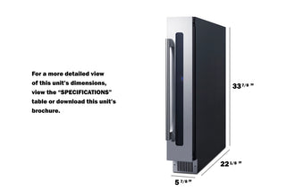 Summit SWC008SS dimension drawing with height, width and depth