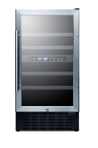 Summit SWC182ZADA ADA compliant dual-zone 28-bottle beverage cellar with glass door, front view