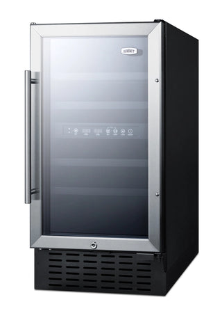 Summit SWC182ZADA beverage cellar, angled view showing black cabinet side