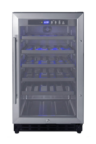 Summit SWC1840BCSSADA ADA compliant 34-bottle beverage cellar in stainless steel with glass door, front view