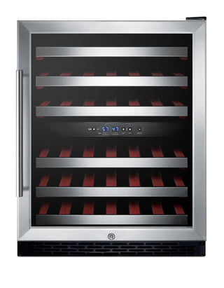 Summit SWC530BLBISTADA 24-inch ADA built-in dual-zone 46-bottle wine cellar with glass door, front view