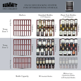 Summit SWC530BLBISTCSS 24" Wide Built-In Dual-Zone 46-Bottle Beverage Cellar in Stainless Steel