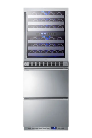 Summit SWCDAF24 24" Wide Dual-Zone 46-Bottle Beverage Cellar and 2-Drawer All-Freezer Combo