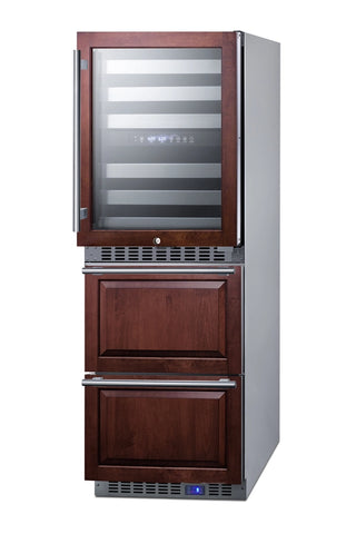 Summit SWCDAF24PNR 24" Wide Panel-Ready Dual-Zone 46-Bottle Beverage Cellar and 2-Drawer All-Freezer Combo