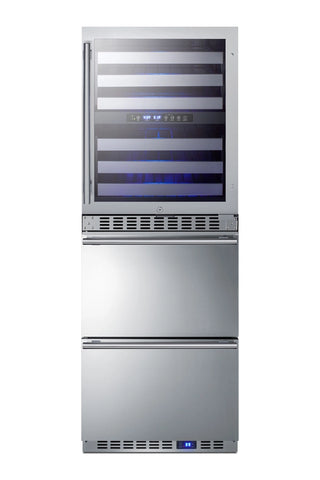 Summit SWCDAR24 24" Wide Dual-Zone 46-Bottle Beverage Cellar and 2-Drawer All-Refrigerator Combo