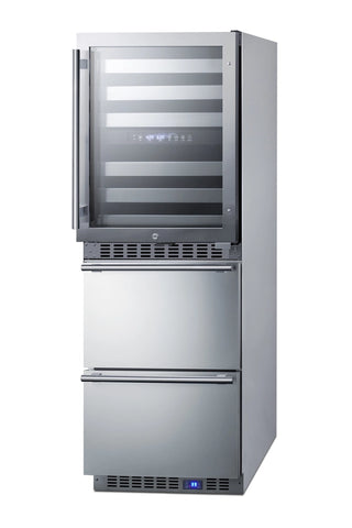 Summit SWCDAR24 24" Wide Dual-Zone 46-Bottle Beverage Cellar and 2-Drawer All-Refrigerator Combo
