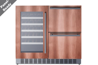 Summit SWCDAR36UCPNR 36" Wide Panel-Ready Combination Beverage Cellar and 2-Drawer Refrigerator