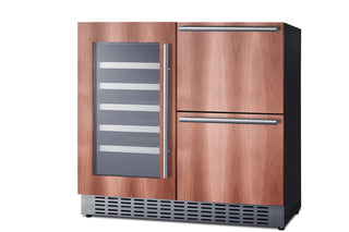 Summit SWCDAR36UCPNR 36" Wide Panel-Ready Combination Beverage Cellar and 2-Drawer Refrigerator