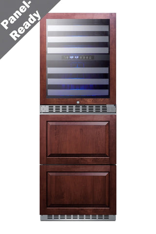 Summit SWCDRF24PNR 24" Wide Panel-Ready Dual-Zone Bevarage Cellar and 2-Drawer Refrigerator-Freezer Combo