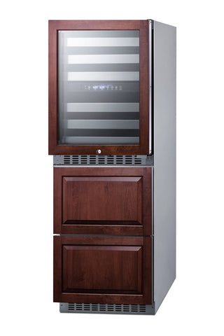 Summit SWCDRF24PNR 24" Wide Panel-Ready Dual-Zone Bevarage Cellar and 2-Drawer Refrigerator-Freezer Combo