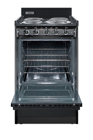 Summit TEM110C 20" Wide Low-Amperage 4-Burner Electric Coil Range in Black