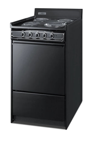 Summit TEM110C 20" Wide Low-Amperage 4-Burner Electric Coil Range in Black