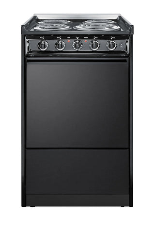 Summit TEM110CR 20" Wide Low-Amperage 4-Burner Electric Coil Range in Black