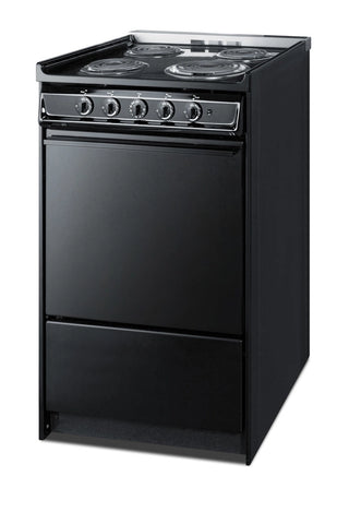 Summit TEM110CR 20" Wide Low-Amperage 4-Burner Electric Coil Range in Black