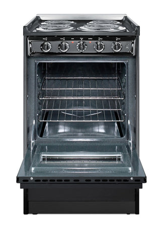 Summit TEM110CR 20" Wide Low-Amperage 4-Burner Electric Coil Range in Black