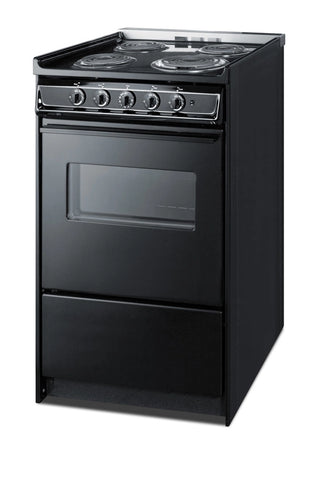 Summit TEM110CRW 20" Wide Low-Amperage Electric Coil Range with Oven Window in Black