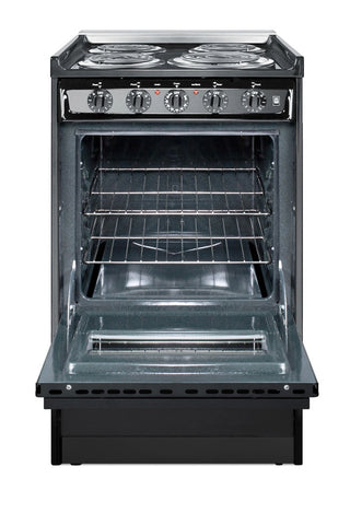 Summit TEM110CRW 20" Wide Low-Amperage Electric Coil Range with Oven Window in Black