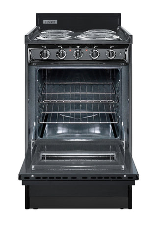 Summit TEM110CW 20`` Wide Low-Amperage Electric Coil Range with Oven Window in Black