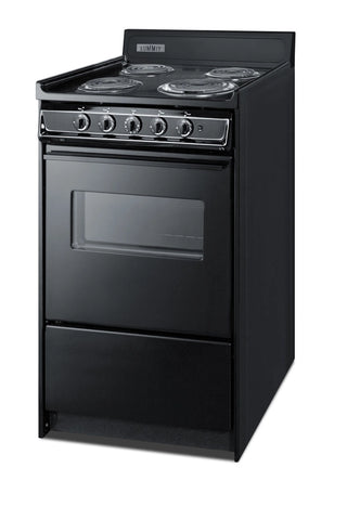 Summit TEM110CW 20`` Wide Low-Amperage Electric Coil Range with Oven Window in Black