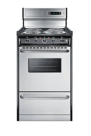Summit TEM130BKWY 20" Wide Electric Coil Range with Deluxe Backguard in Stainless Steel