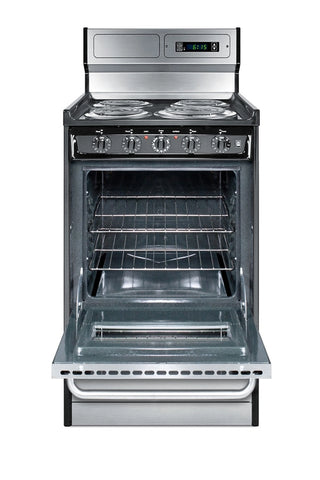 Summit TEM130BKWY 20" Wide Electric Coil Range with Deluxe Backguard in Stainless Steel