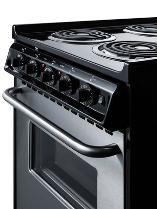 Summit TEM130BKWY 20" Wide Electric Coil Range with Deluxe Backguard in Stainless Steel