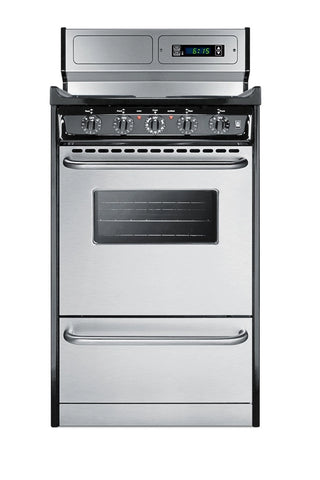 Summit TEM130BKWY 20" Wide Electric Coil Range with Deluxe Backguard in Stainless Steel