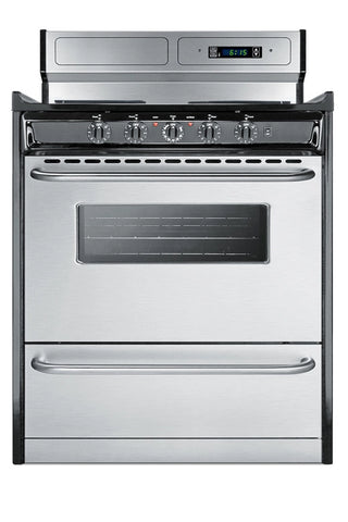 Summit TEM230BKWY 30" Wide Electric Coil Range with Deluxe Backguard in Stainless Steel
