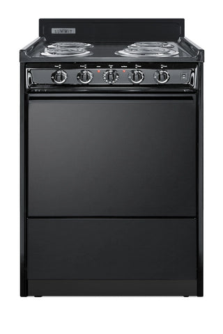 Summit TEM610C 24`` Wide Low-Amperage 4-Burner Electric Coil Range in Black
