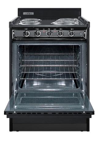 Summit TEM610C 24`` Wide Low-Amperage 4-Burner Electric Coil Range in Black